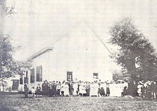 A monochrome image of the second Church.